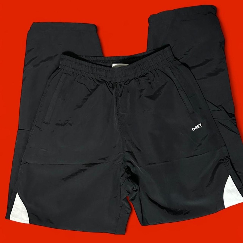 OBEY Mens Small Nylon Colorblock Track Pants Black Windbreaker